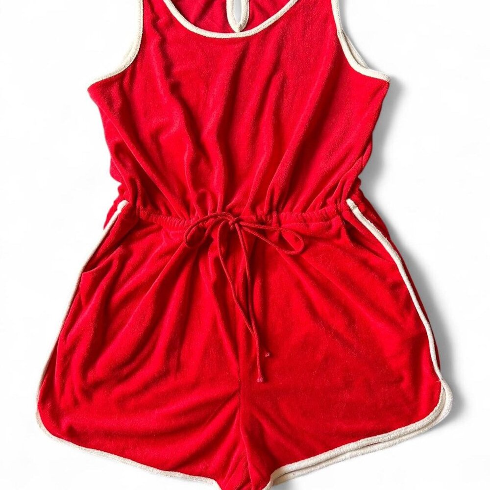 Pink Lily Red Romper with White Trim